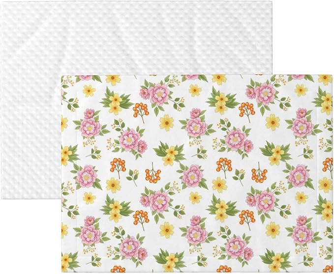Double Sided Pet Throw for Dogs Who Shed, Colorful Rowan Berries Blossoming Spring Poppies Pattern, Reversible Blanket with Nubby Dot Side Catches Loose Fur for Easier Furniture Cleanup
