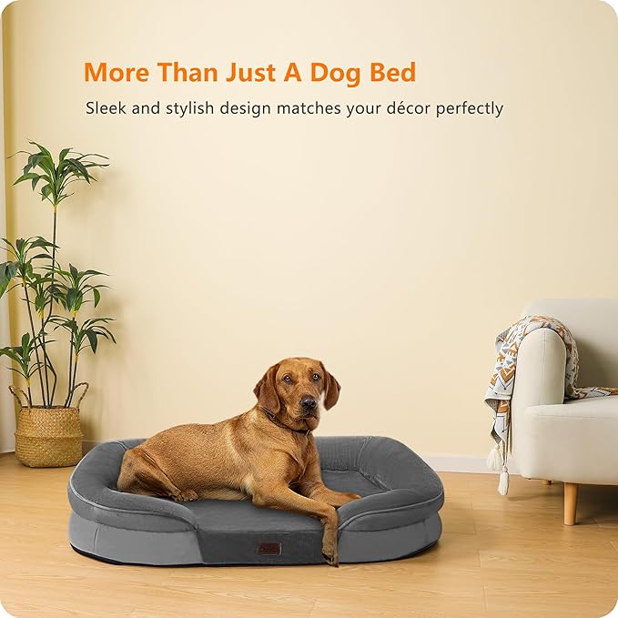 Dwanton Orthopedic Dog Bed for Extra Large Dogs with Gel Memory Foam, Waterproof Dog Sofa, Washable Pet Bed with Four Sided Bolster Cushion, Removable Cover & Non-Slip Bottom, 45", Medium Gray