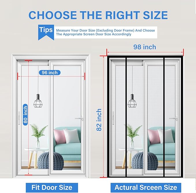 Magnetic Screen Door Upgraded PET Mesh Stronger Than Fiberglass and Polyester,Hands Free,Keeps Bugs Out,Pet & Kid Friendly,Suitable for Sliding Door,Large Patio Door and French Door-96''x80''