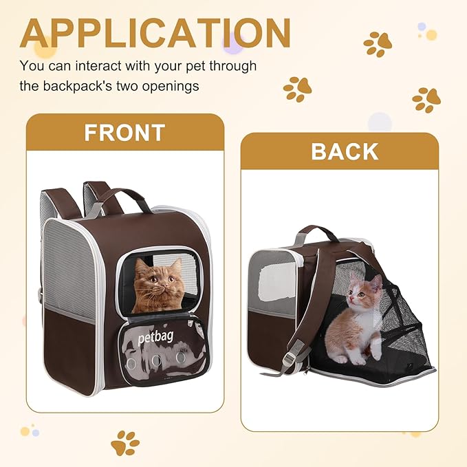 Pet Backpack Carrier, Portable and Ventilated, Oxford Cloth, Dogs Cats and Small Animals Travel Bag 14.17", (Brown, 1 Pcs), Intended for Hiking/Camping/Traveling
