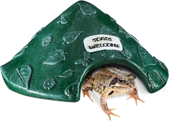 Toad House for Outside Garden, Frog House 8 x 8 x 3.9 Inch Reptile Hide Cave for Toad Frog Turtle Lizard Aquarium Fish(Green)