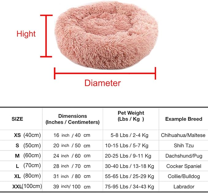 huraty Pet Dog Bed Plush Calming Bed, Fluffy Donut Round Pet Beds for Small Medium Large Dogs Cats, Anti-Slip & Anti-Anxiety, 28 Inch for Puppy and Kitties, Khaki, L