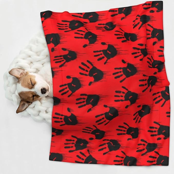 Dog and Cat Blanket in One, Funny Bloody Horror Halloween Theme, Double Sided Plush Throw with Raised Dot Pattern on One Side and Flat Velvet on Other for Variety