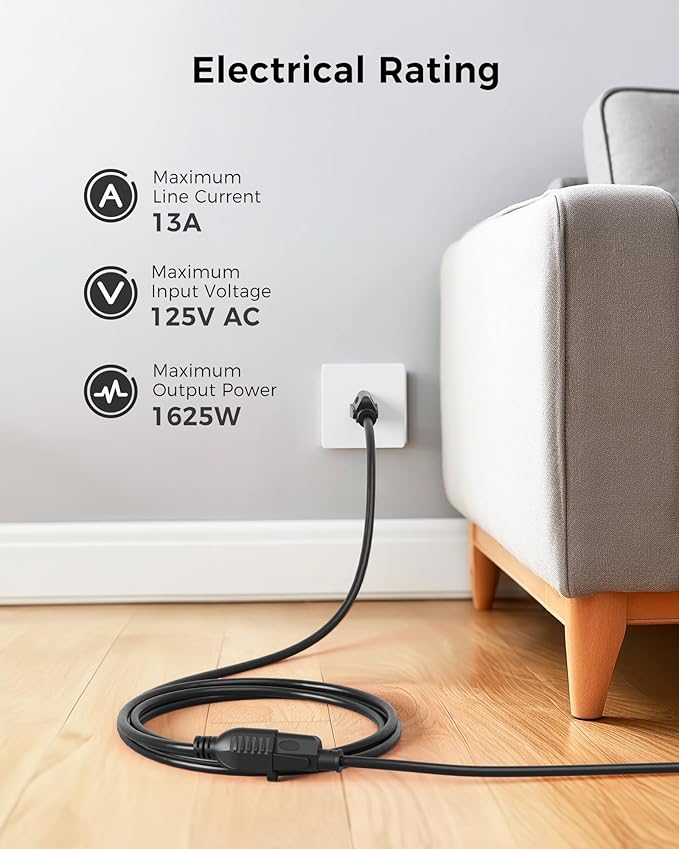 [UL Listed] Cable Matters 2-Pack 16 AWG Heavy Duty 13A Short Power Extension Cord - 1ft, 3 Prong Power Cord Extension, NEMA 5-15P to NEMA 5-15R, Black