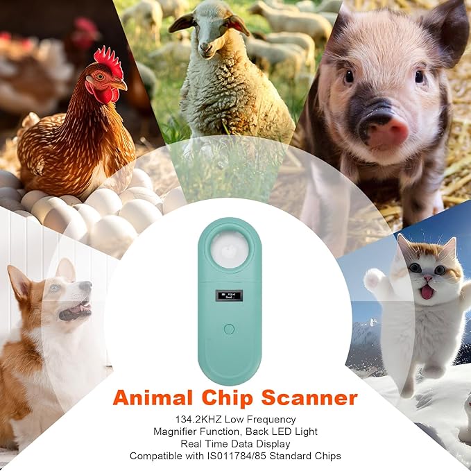 Greensen Microchip Reader, Rechargeable Handheld Pet Scanner with 1.44IN TFT Display and LED Light for Dogs Cats Pigs Animal Identification ISO11784 ISO11785