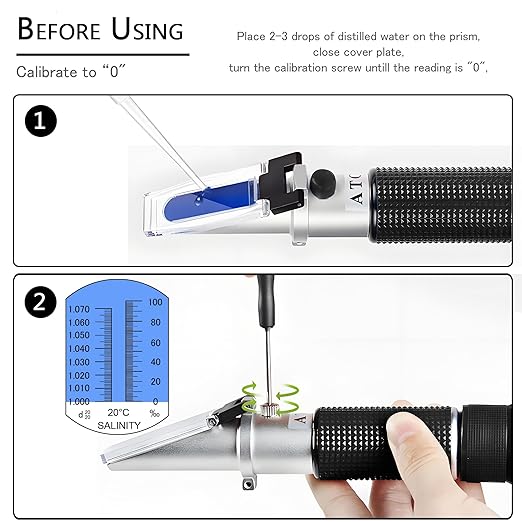 Seawater Salinity Refractometer,V-Resourcing Automatic Temperature Compensation Sea Water Salinity Measurer for Aquarium, Hydrometer, 0-100ppt & 1.000-1.070 Salinity Specific Gravity