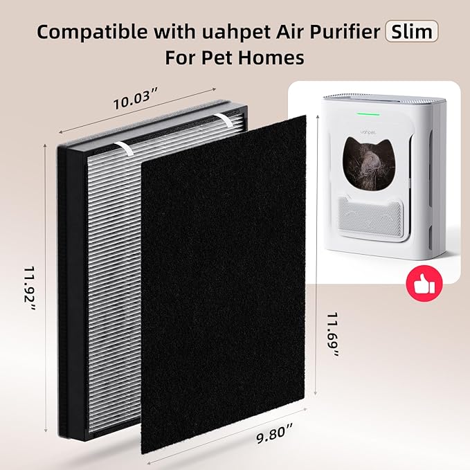 uahpet Air Purifier Slim Replacement Filter 1 Pack, True HEPA Replacement Filters Compatible with uahpet Pet Air Purifier for Pet Fur, Dander, Dust, Smoke, Pollen