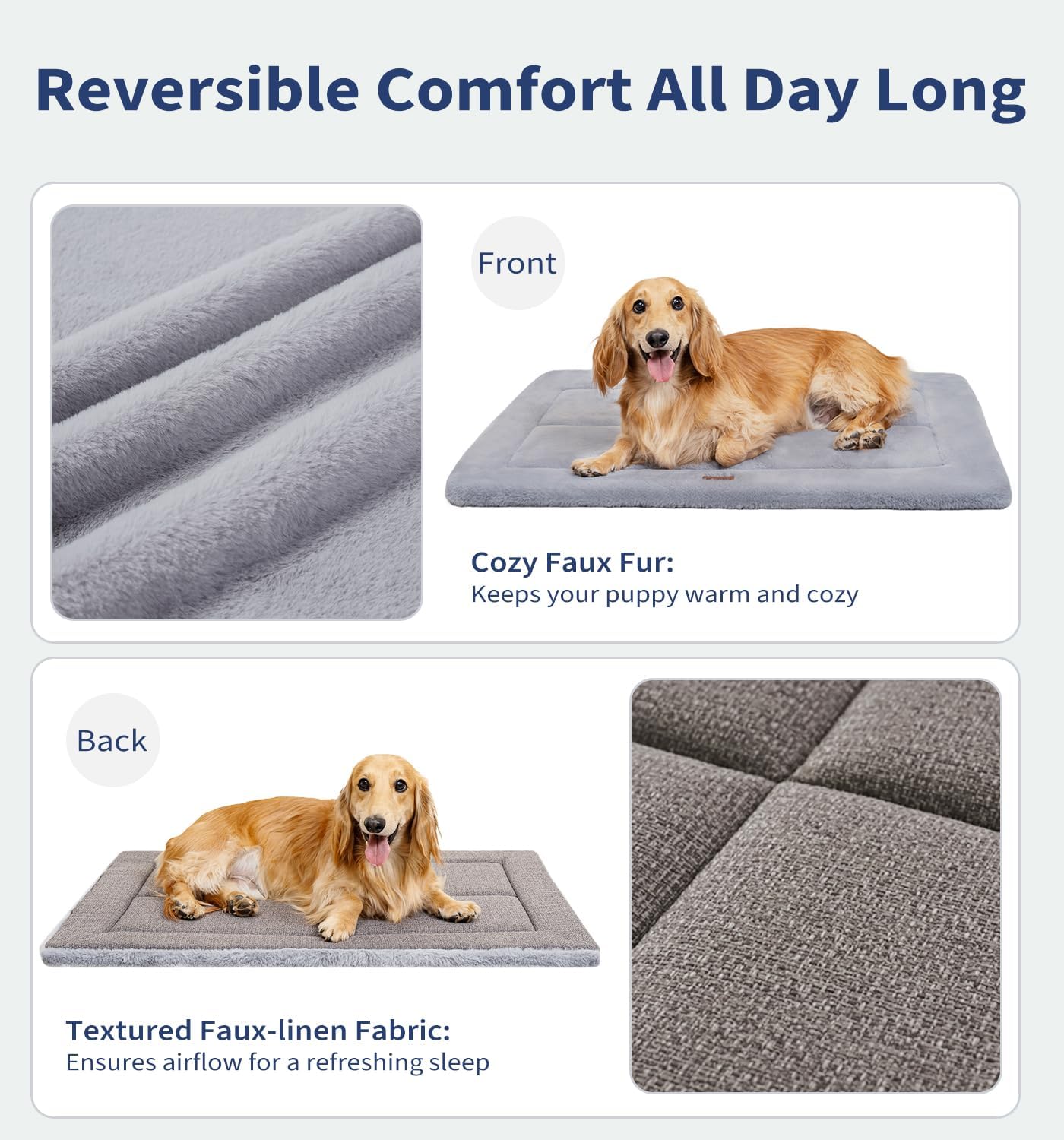 Made4Pets Dog Crate Pad Bed for Medium Dogs, Washable & Reversible, Anti-Slip Kennel Mat for Cozy Sleeping, Soft Fluffy Dog Bed for Indoor & Outdoor Use, 29"x21", Gray