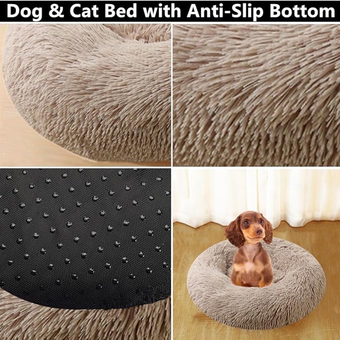 Donut Dog Bed Cat Bed, 20 Inch Round Fluffy Dog Beds for Small Dogs and Cats, Anti-Anxiety Donut Dog Cuddler Bed, Washable Pet Bed for Medium Dogs and Cats