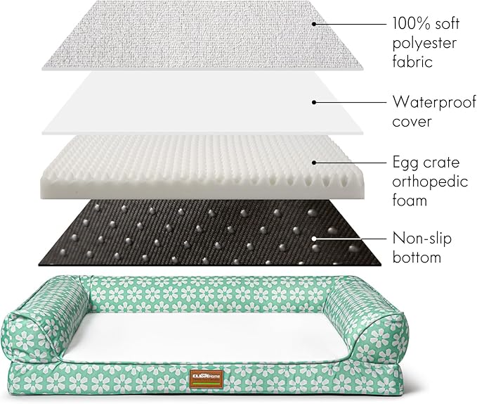 ClevaHome Comfort Orthopedic Dog Bed for Large Dogs - Waterproof Sofa Bed with Removable Bolsters & Washable Cover & Nonslip Bottom, Egg Foam Dog Sofa with Enhanced Head and Neck Support