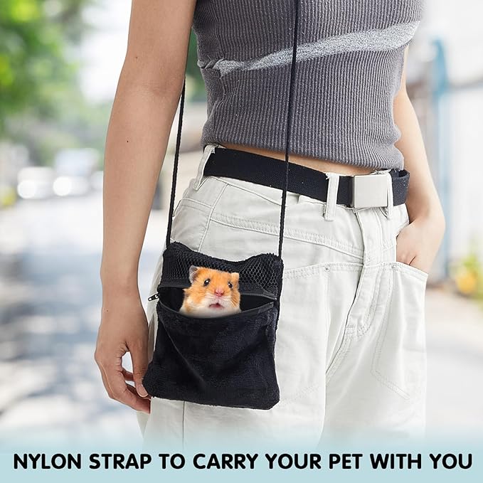 Sweetude 2 Pcs Sugar Glider Bonding Pouch Small Animal Outgoing Sleeping Bag Breathable Small Animal Carry Pouch with Shoulder Strap for Marmosets Squirrels Hamsters and Other Pets(Black)