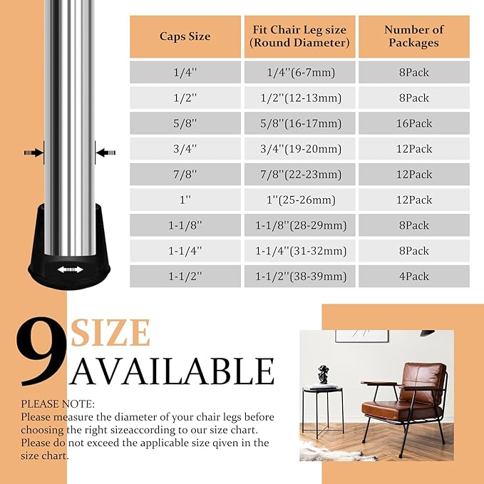 1" Round Rubber Chair Leg Tips Caps, Chair Leg Floor Protectors Furniture Legs