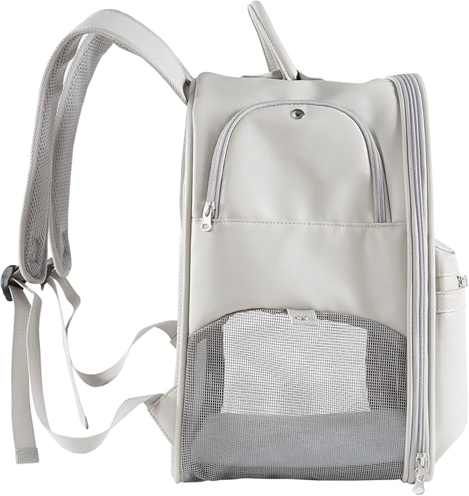 Friends Forever Cat Backpack, Dog Carrier for Small Dogs Travel Bag with Padded Straps, Removable Sherpa Mat, Fully Ventilated, Front Viewing Window, Grey