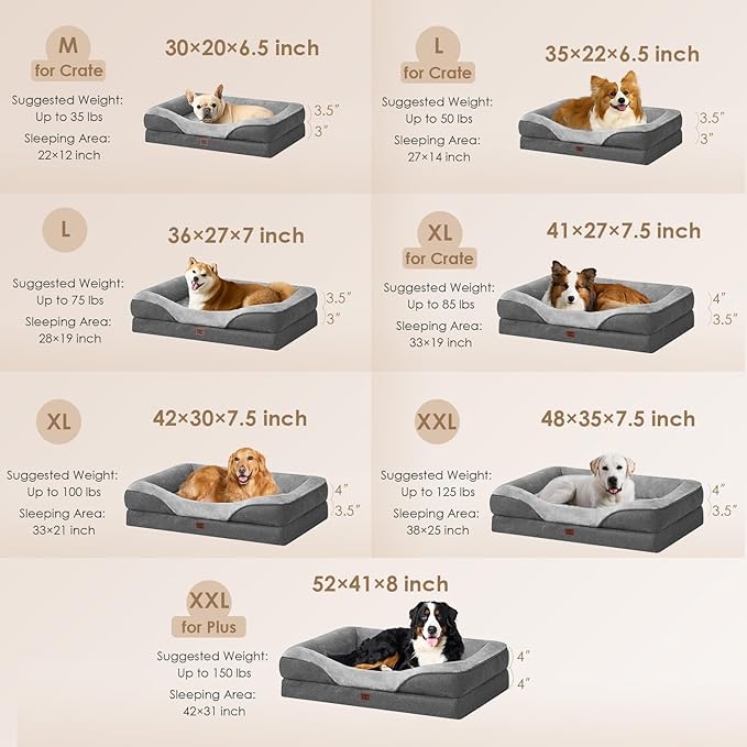 EHEYCIGA Orthopedic Dog Bed for Medium Dog, 35x22x6.5 Inch Memory Foam Dog Couch Bed with Sides, Waterproof Liner & Washable Removable Cover, Bolster Pet Sofa, Grey