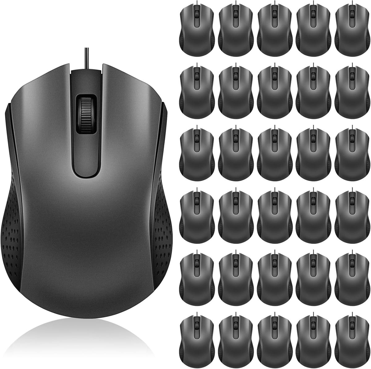 Bonuci 30 Pack Computer USB Wired Mouse Bulk 3 Button 800/1200 DPI Gray