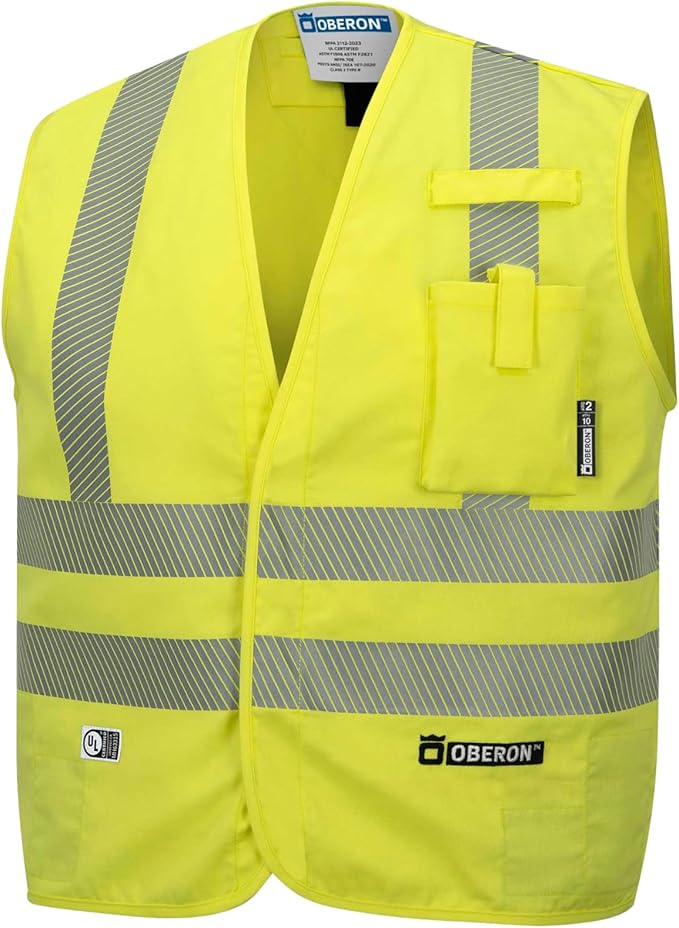 Oberon FR ARC Rated Hi Vis Safety Vest - Flame Resistant with Reflective Tape - Class 2 – 10 Cal - Hi Vis Yellow