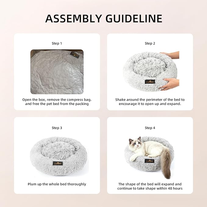 PaPaPet Premium Donut Cat&Dog Bed for Indoor Cats, Ultra Soft Washable Pet Bed for Puppy and Kitten, Plush Long Pile Faux Fur Fabric with Anti-Slip Bottom