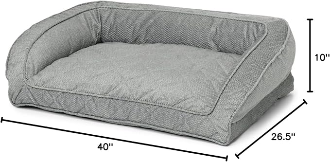 Orvis ComfortFill-Eco Bolster Dog Bed - Plush Rectangular Dog Beds with Three-Sided Bolster for Leaning, Grey Tweed - M