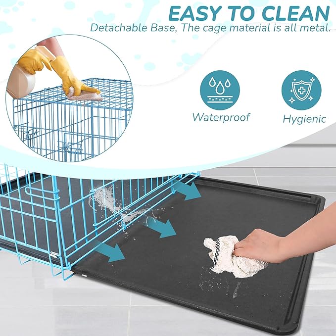 48 Inch Heavy Duty Dog Crate Double Door Folding Metal Dog Cage Dog Crates for Large Dogs Outdoor Indoor Includes Divider Panel and Leak-Proof Tray,Blue