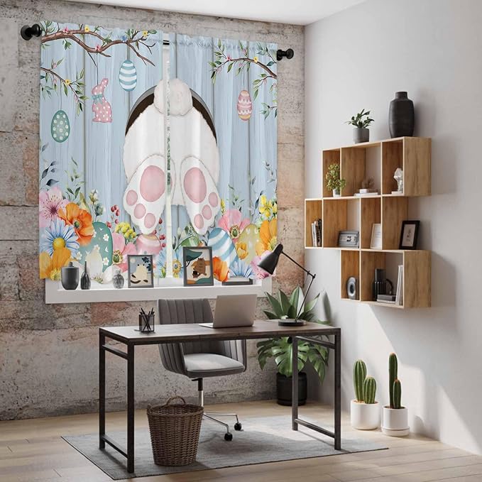 Easter Window Curtains 63 Inch Long 2 Panel Set, Rod Pocket Bedroom Curtains &