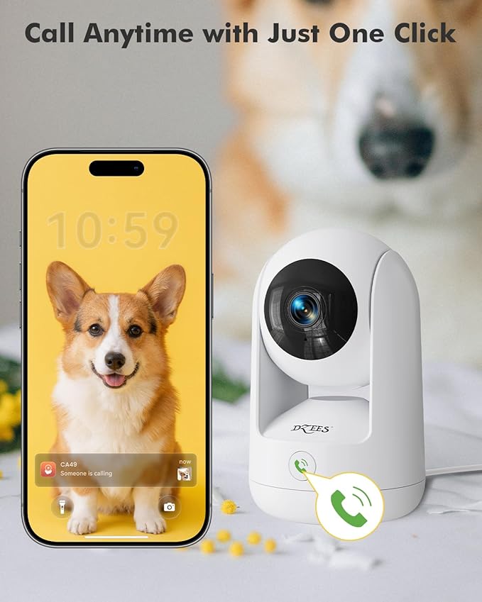 Dzees 5G/2.4G WiFi Indoor Security Camera Pet Camera No Subscription, 2K 360° WiFi Cameras, Wired Dog Pet Camera with Phone App, MagicPix Night Vision, Calls, 2-Way Audio, 24/7, Motion Tracking