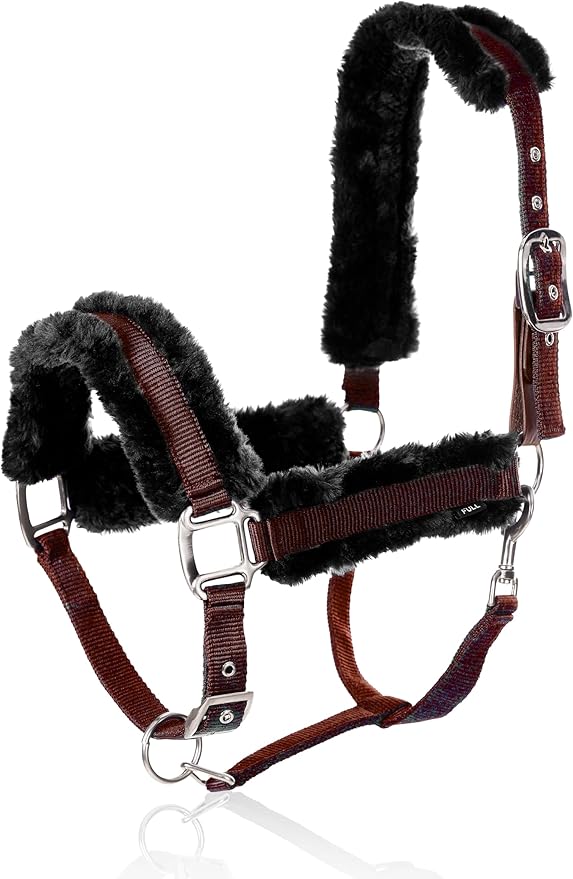 Equinavia Valkyrie Ultra Fleece Breakaway Horse Halter | Padded Fleece Adjustable Safety Halter with Nylon Webbing - Wine Red/Black - Cob