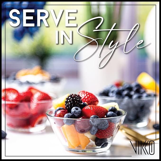 Vikko Glass Bowls - Set of 12, 7 Ounce Glass Dessert Dishes for Candy, Kitchen Prep, Dishwasher Safe