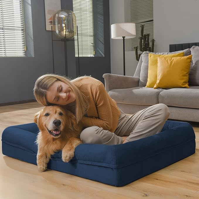 Orthopedic Washable Large Dog Bed, Jumbo Dog Bed Bolster Waterproof, XXXL Big Pet Beds for Extra Large Dogs with Removable Cover, Navy