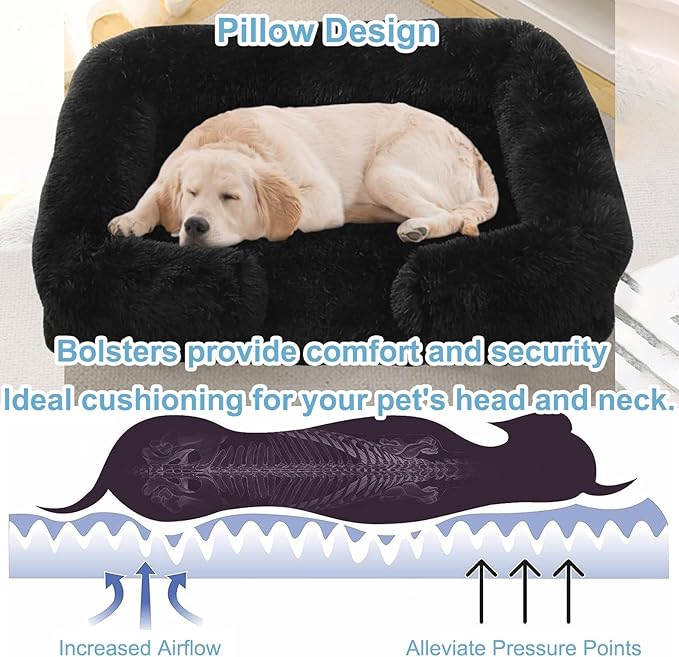 Dog Beds Large Sized dog Orthopedic, Sofa Dog Bed with Waterproof Lining and Nonskid Bottom, Rectangle Washable Dog Bed for Medium Small Dogs and Cats Comfortable ( Color : Black , Size : 43 x 27" )