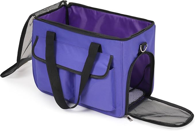 Cat & Dog Carrier for Pets Up to 15 Lbs, Airline Approved Soft-Sided Collapsible Pet Carrier for Cats & Dogs, Cat Carrier with Breathable Mesh, Padded Interior – Ideal for Car Rides, Daily Use(purple)