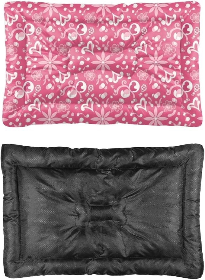 Cozy Dog Beds with Anti-Slip Bottom, Pink Floral Puppy Supplies Dog Pad Outdoor Bed Breathable Mattress for Indoor& Outdoor Sofa Cars, Machine Washable 24 X 18 Inch