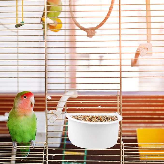 Bird Feeder, 2 Pcs Plastic Bird Food Feeder, Bird Water Cage Accessories, Hanging Bird Food Bowl Cups for Parrots Small Birds Pigeons Parakeet