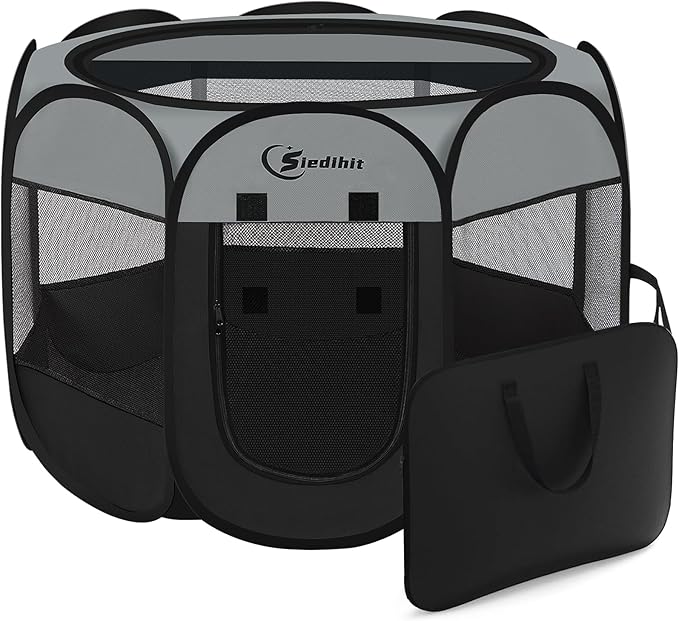 Dog Cat Playpen, Puppy Pet Playpen Indoor for Dog Crate Tent Cage Outdoor, Portable Pop Up Dogs Enclosure Kennel with Carrying Case for Dogs/Cats/Rabbits (Dark Grey, Medium)