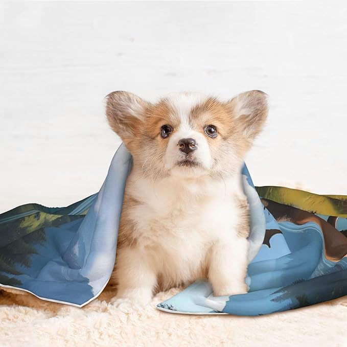 Waterproof Dog Blanket Soft Pet Blanket for Puppy Cat, Fleece Cat Throw Blankets for Furniture Bed Couch Sofa Reversible - Majestic Deer Mountain Lake