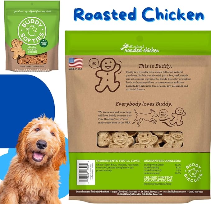Buddy Biscuits Dog Treats Variety Pack - 6oz Softies Includes Chicken, Bacon & Cheese, Peanut Butter & 5oz Grain Free Grilled Beef - With Dog Toy Rope