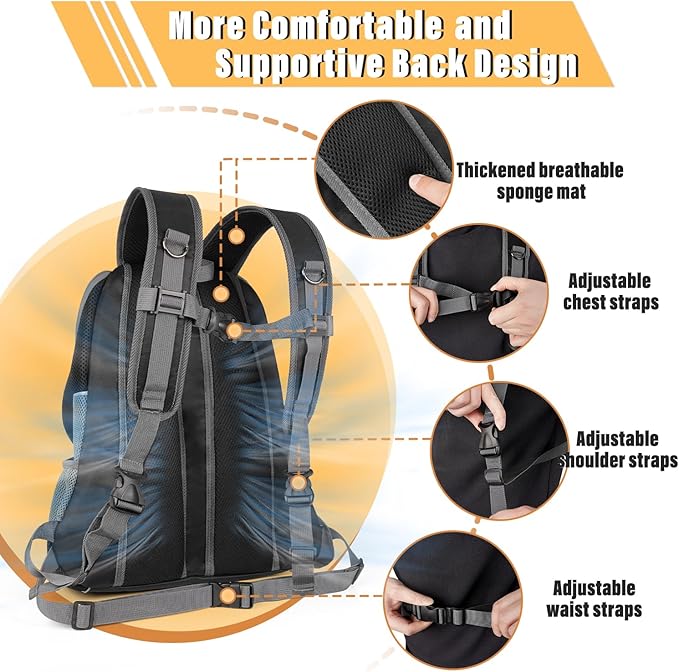 YUDODO Dog Front Carrier Backpack, Adjustable Breathable Pet Carrier for Small Dogs Cats, Ventilated Puppy Back Pack with Safety Belt, Lightweight Doggy Backpack for Hiking Outdoor (Black, Medium)