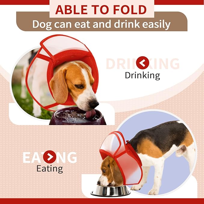 Allroaring Dog Cone, Soft Dog Cones for Small Dogs, Adjustable Doggie Cone Collar to Stop Licking, Professional Pet Recovery Cones E-Collar for Dogs Aftert Surgery Wound Healing, Red S