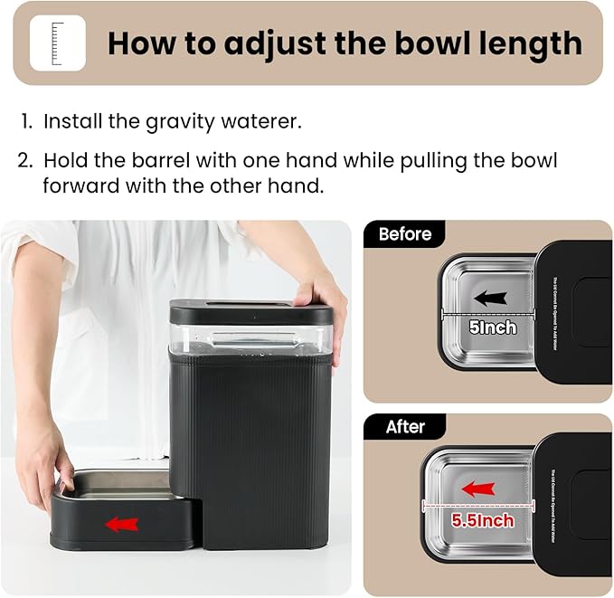 Gardner Pet Automatic Dog Water Dispenser Gravity Waterer with Stainless Steel Bowl Water Dispenser 8.5L Large Capacity Water Feeder with Filters for Dogs Cats Pets, BPA-Free Noise-Free (Black, 8.5L)