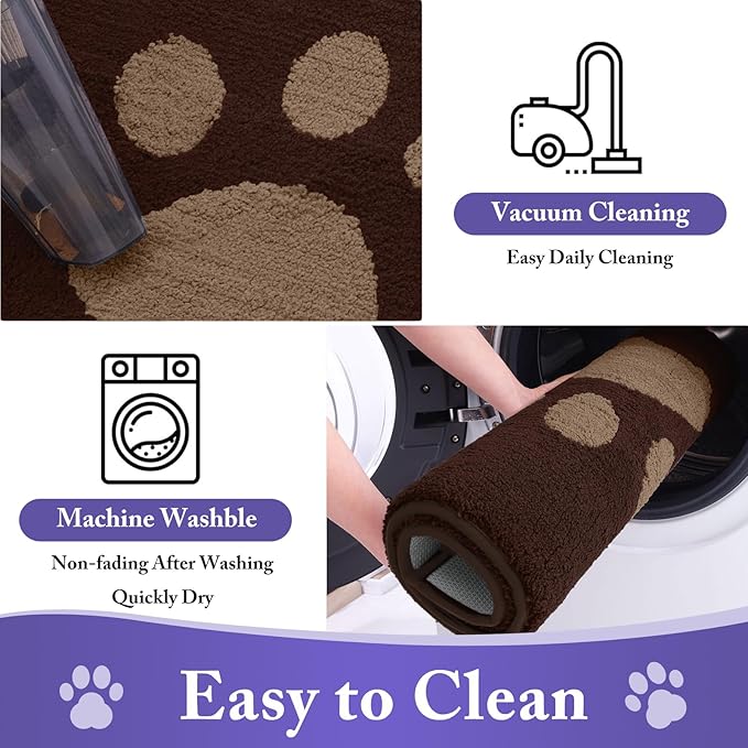 Buganda Dog Door Mat for Muddy Paws, Absorbent Dirt Trapper Non Slip Indoor Doormats, Washable Low-Profile Mat for Mud Dogs, Entryway Carpet for Inside Floor (47x32 Inches, Brown)