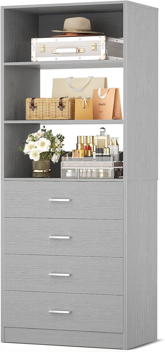 Aheaplus Closet Drawers System, 21.3" Wood Closet Organizer with 4 Drawers