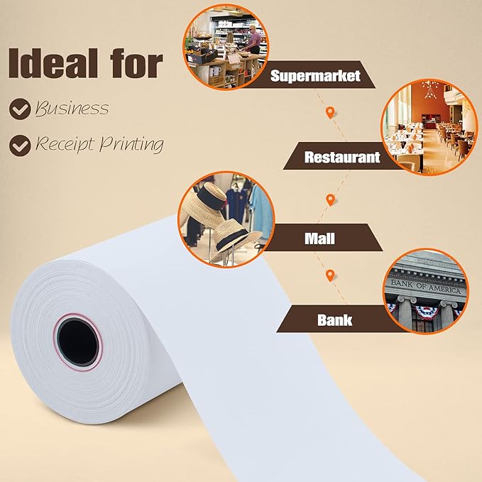 (50 Rolls) 3 1/8" x 119' Thermal Paper, POS Receipt Paper for Retail Business Cash Register, Fits Most Credit Card Terminal