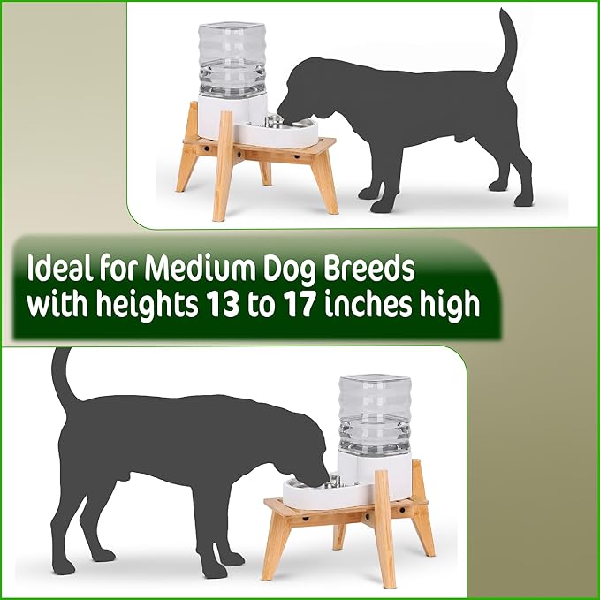 Dog Water Bowl Dispenser Stand - Elevate/Raise Automatic Dog Feeder, Food/Water Dispensers - Adjustable, Fits Various Shapes and Sizes - Natural Bamboo