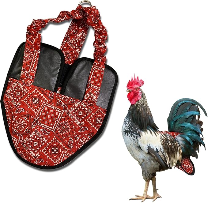 Hen Holster Bird Diaper, Wrap Around - for Hens, Roosters, Ducks, Leak-Proof Design, Comfortable Fleece Strap Bird Harness with Sewn-in Liner, Secure Hook and Loop Closure - XL, Red Bandana