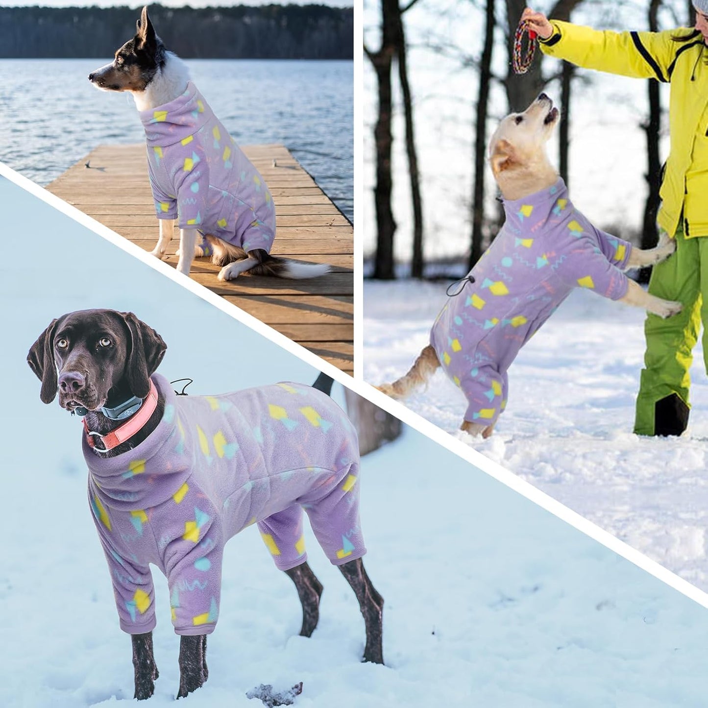 ROZKITCH Dog Pajamas with Zipper, Pet Windproof Warm Cold Weather Jacket Vest with Luminous Zipper, Jumpsuit Apparel Outfit Clothes for Small Medium Large Dog Geometry XL