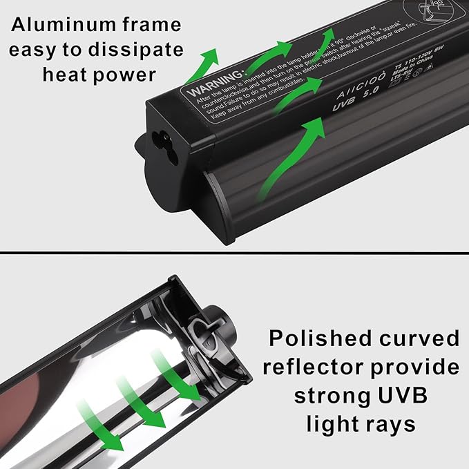Aiicioo T5 UVB Lighting Combo Kit 8W - Reptile Light Fixture and T5 5.0 UVB Light Bulb for Bearded Dragon Leopard Gecko (12Inch 8W)