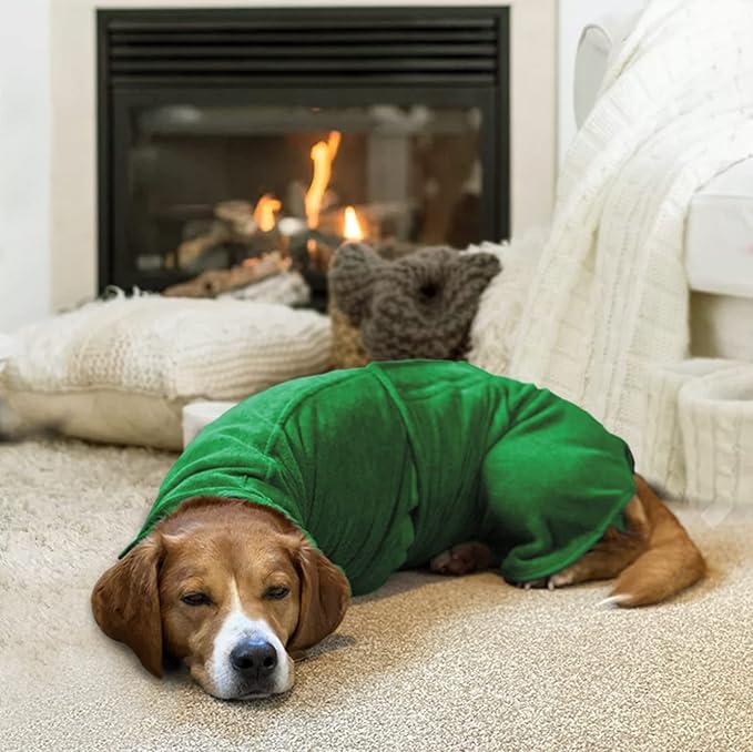 Geyecete Dog Drying Coat - Super Absorbent Pet Dog Cat Bath Robe Towel, Microfibre Fast Drying Towel, Luxuriously Soft - Green - L