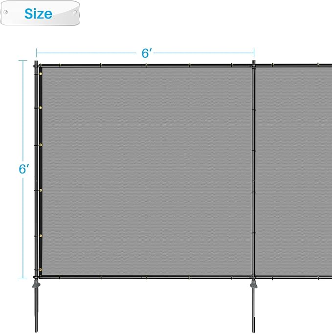 Patio 6' x 76' Outdoor Privacy Screen Freestanding Temporary Fence Panels Net Cover with Metal Poles for Outside Backyard Pool Garden Air Conditioner Fencing, Light Gray