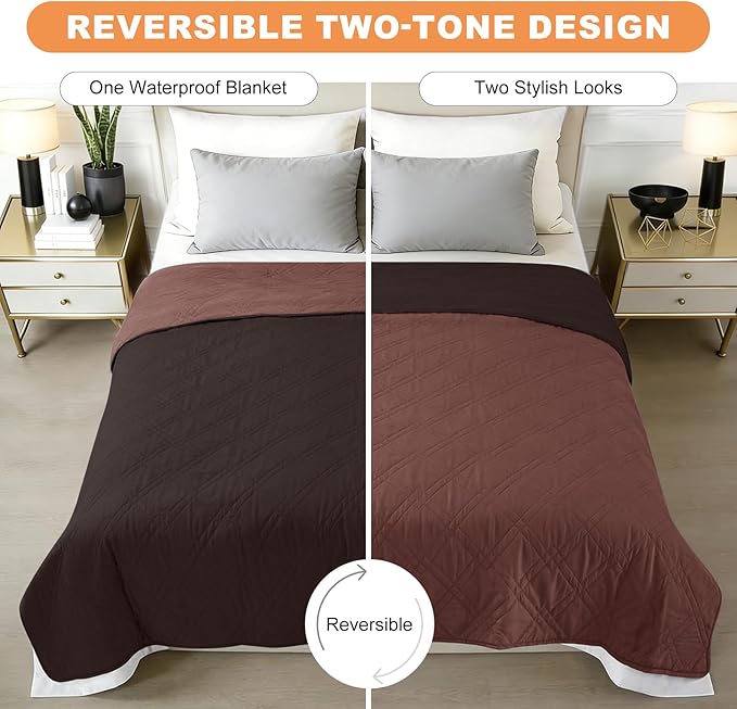 100% Waterproof Dog Couch Protector, Triple-Layer Waterproof Dog Bed Cover Pet Blanket Reversible 2-Tone Sofa Shield, Non-Slip Furniture Guard for Pets(35×71 Inch, Chocolate+Coffee)
