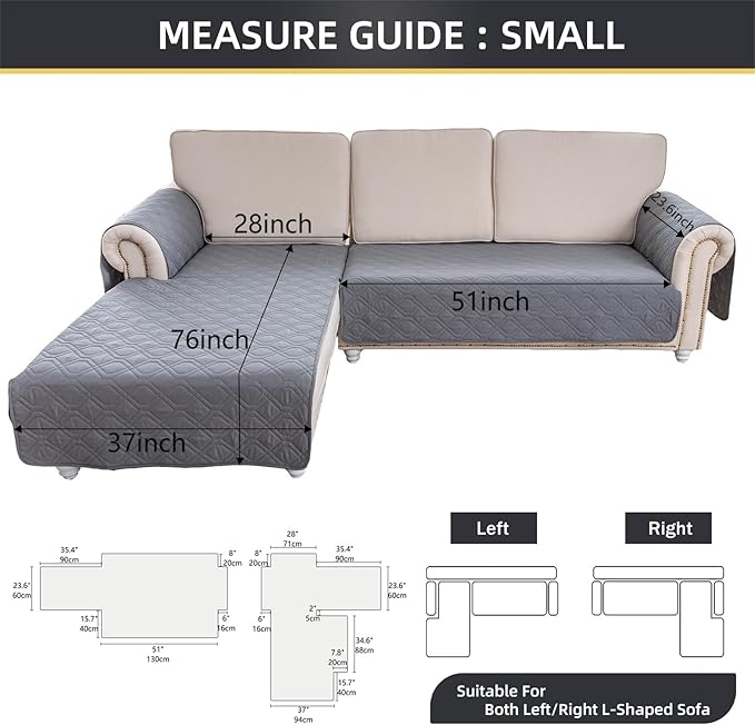 ele ELEOPTION 100% Waterproof 2 Piece Couch Cover Pet Blanket Sectional L Shape Sofa Cushion Cat Dog Bed Cover (Chaise Lounge + 2 Seat Covers) White
