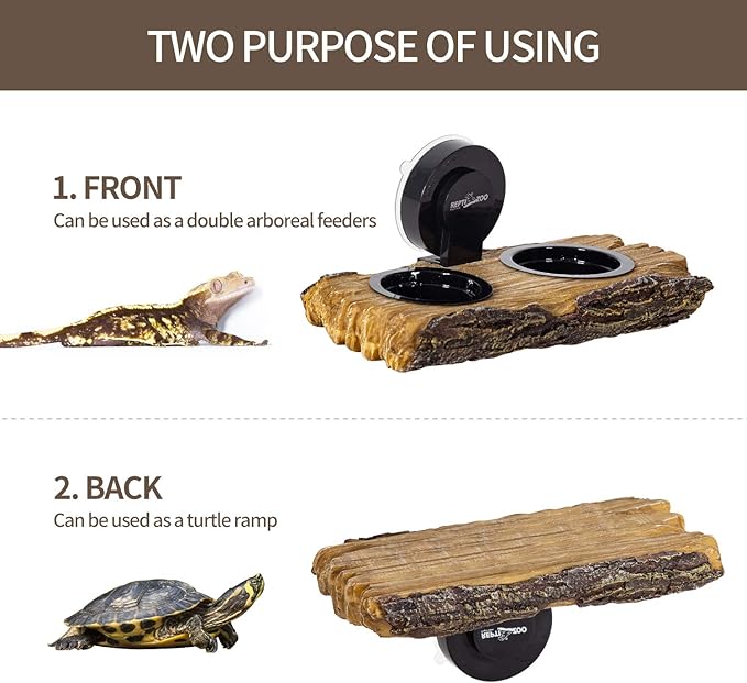 REPTI ZOO Turtle Basking Platform or Reptile Feeding Ledge with Suction Cup, Resin Flat Ramp for Turtle Reptile Chameleon Use